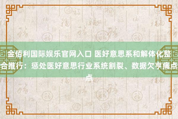 金佰利国际娱乐官网入口 医好意思系和解体化整合推行：惩处医好意思行业系统割裂、数据欠亨痛点